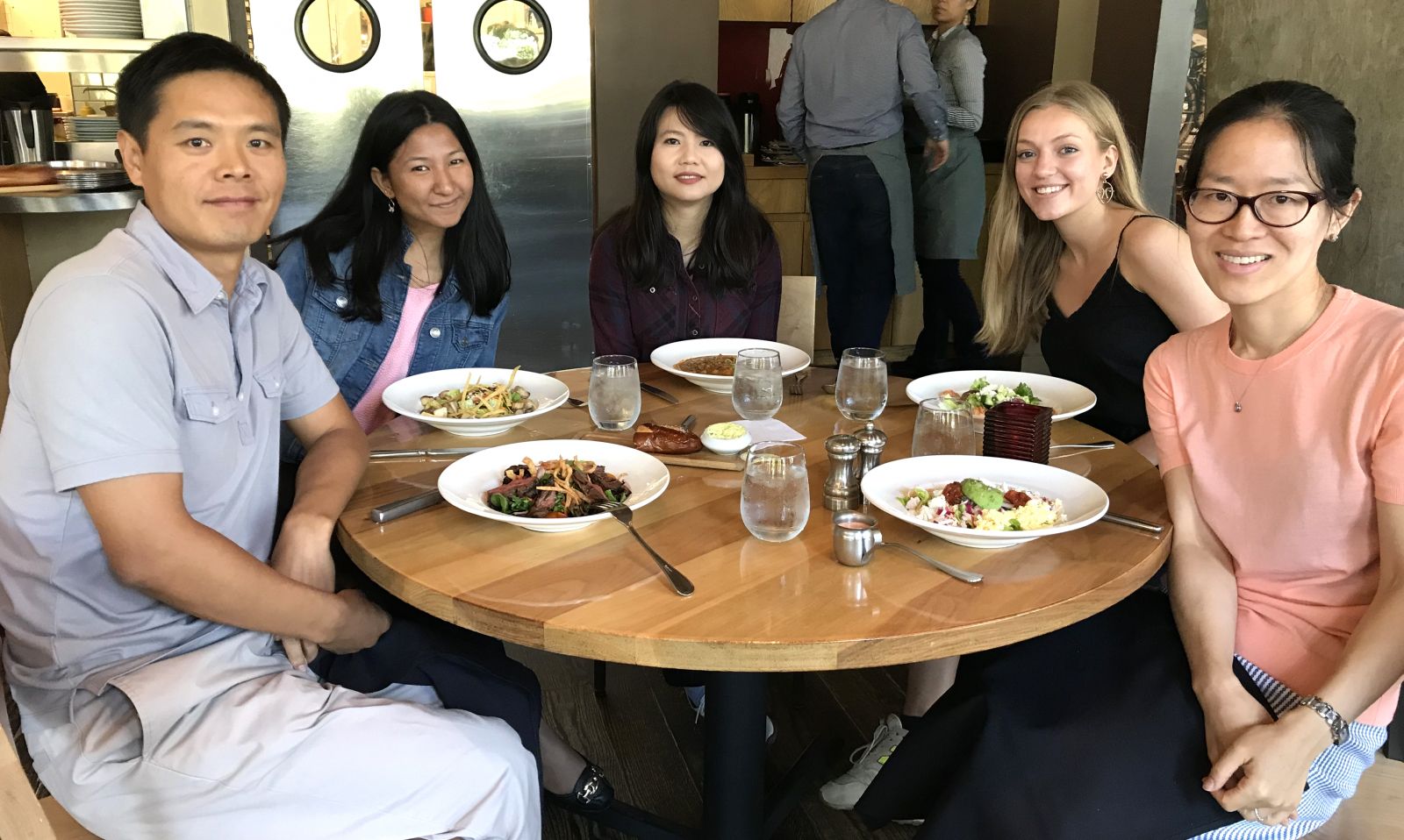 lab members eating at a restaurant