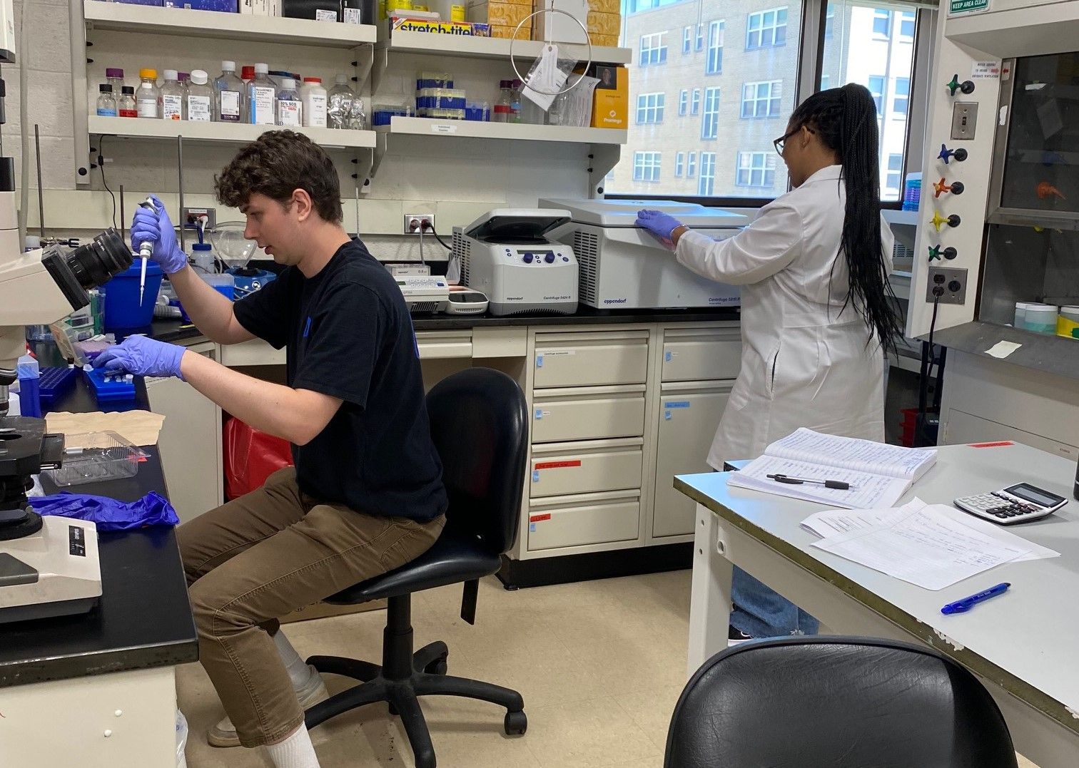 Nate and Semeya working at the bench.