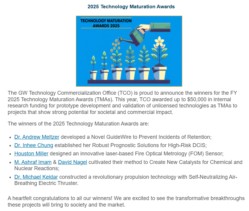 Technology Maturation Award Winners