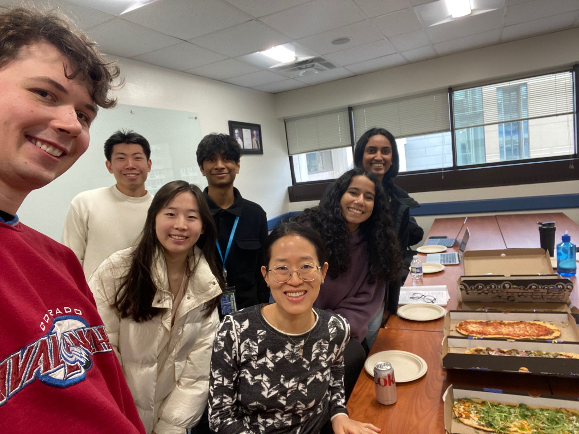 Nate, Chris, Raghav, Saanvika, Rita, Sarah, and Dr. Chung at the Chung Lab holiday party
