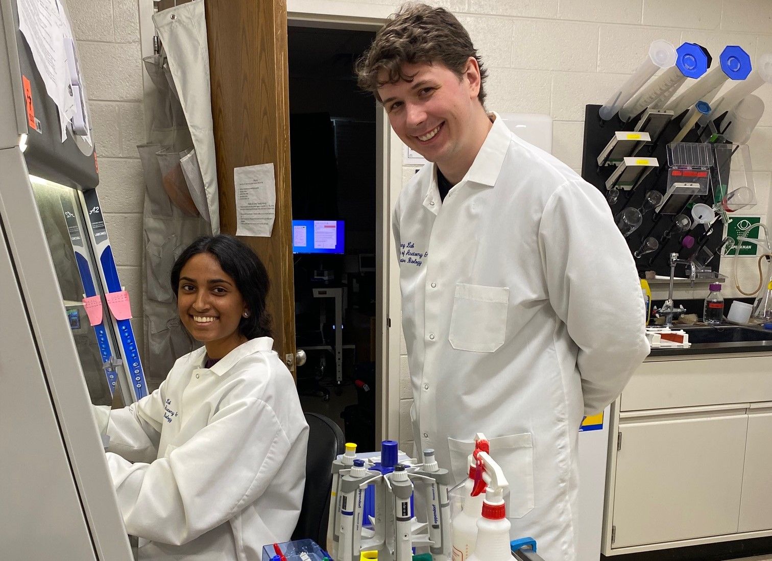 Saanvika and Nate working in the BSC.