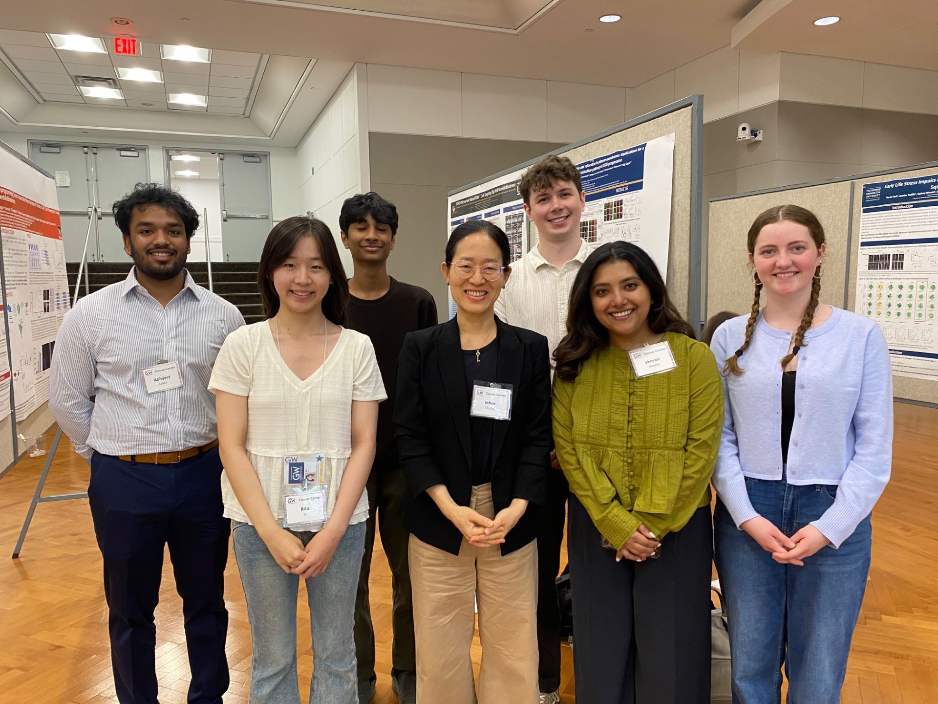 Abhijeet, Angelina, Shoron, Dr. Chung, Rita, Nate, and Raghav at the poster session.
