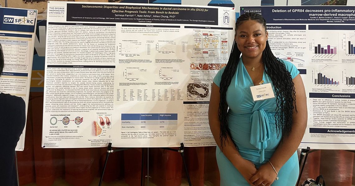 an intern at a poster presentation